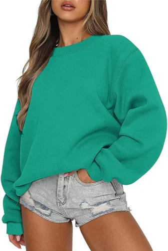 Vista 26 de midelxp Sudaderas de gran tamaño con cuello redondo para mujer, forro polar suave, manga larga, casual, cómodas, lindas sudaderas con capucha