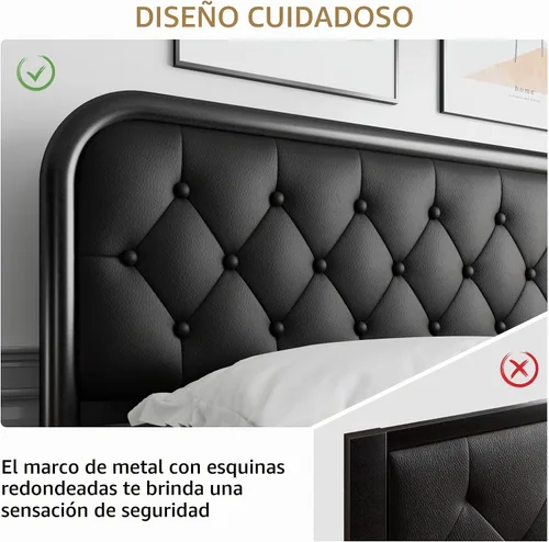 Vista 5 de iPormis Marco de cama de metal tamaño completo con cabecera de cuero, marco de cama de plataforma resistente, soporte de listones de acero metálico