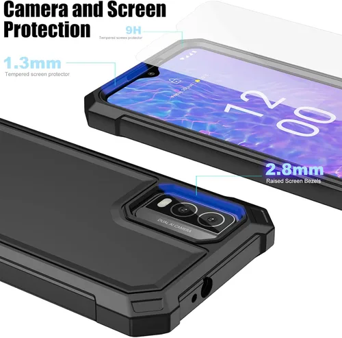 Vista 6 de Ailiber Funda para Nokia C210, protector de pantalla de vidrio templado, parachoques de TPU de 2 capas, protección resistente, color negro