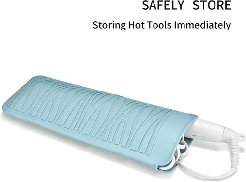 Vista 4 de Alfombrilla de silicona resistente al calor con bolsa para herramientas de peinado del cabello, 1 unidad, gris, silicona, plana, cabello seco, 11 x