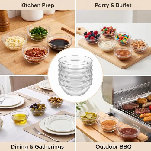 Vista 7 de 30 mini cuencos de plástico pequeños, 3.5 pulgadas y 4 onzas, cuencos de ingredientes para salsa de inmersión, aperitivos, postres, helados, dulces