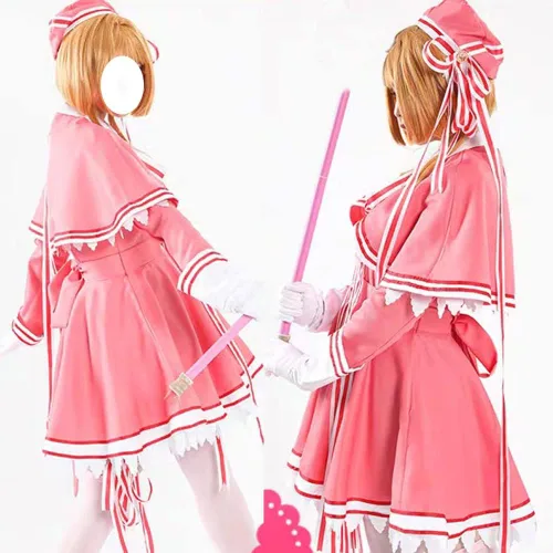 Vista 8 de Han shan Disfraz de cosplay, vestido de cosplay, vestido rosa, traje de batalla con sombrero para Halloween