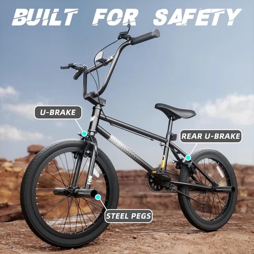 Vista 5 de 67i - Bicicleta BMX para niños de 18/20 pulgadas, bicicleta para niños de 8 a 12 años con freno U delantero y trasero, asiento ajustable, horquilla