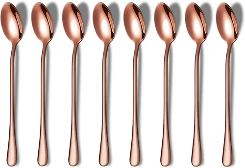Vista 11 de Cucharas de helado y cóctel de acero inoxidable prémium - Juego de 8 (plateado)