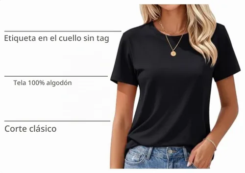 Vista 4 de MAGCOMSEN Camisetas de algodón para mujer de manga corta con cuello redondo, camisetas de ajuste clásico y transpirables de verano a1-Negro