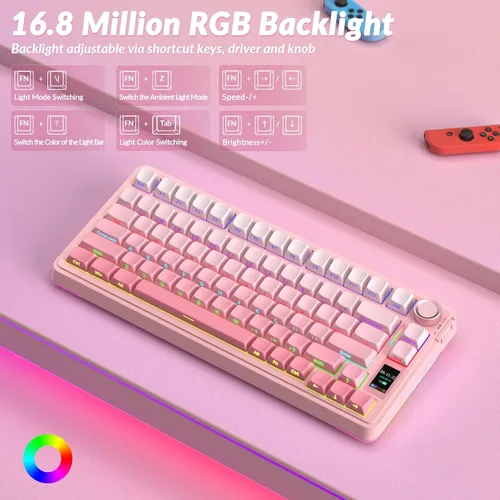 Vista 5 de AULA Teclado mecánico inalámbrico S75 PRO con pantalla y perilla, teclado para juegos intercambiable en caliente de tres modos 75%, interruptores