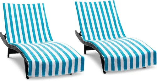 Vista 12 de Arkwright California - Funda para tumbona de playa, paquete de 2 - Toalla de algodón suave y a rayas estilo cabana con bolsillo para silla de playa