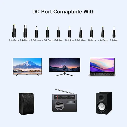 Vista 4 de Adaptador de fuente de alimentación de 19V 3.42A 65W AC/DC Transformador Convertidor 100V ~ 240V Entrada de CA con enchufe de 0.217 inx 0.098 in