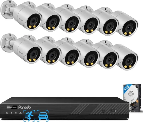 Vista 12 de Sistema de cámara de seguridad PoE, 4 cámaras IP con cable de 5 MP con cable para el hogar, micrófono integrado, detección de vehículos humanos