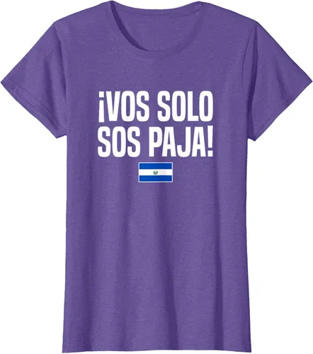 Vista 24 de Camiseta Vos Solo Sos Paja Salvadoran Slang Bandera de El Salvador, Negro