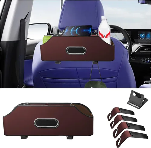 Vista 11 de AUCELI Organizador de respaldo de asiento de automóvil con portavasos y caja de pañuelos, caja de almacenamiento colgante para reposacabezas