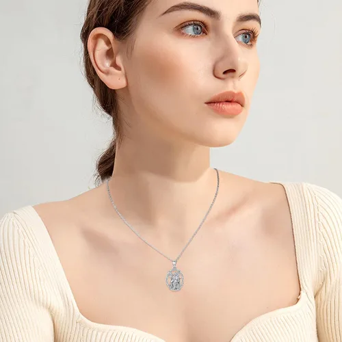 Vista 2 de Brisskaari Collar ovalado de Nuestra Señora de GuadalúÁngel de la Guardia para mujeres y hombres plata de ley 925 católica Virgen María collar