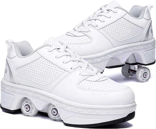 Vista 33 de Zapatos de patinaje convertibles para hombres y mujeres, zapatos de paseo automáticos para niños y adultos, patines con doble fila de ruedas, ruedas