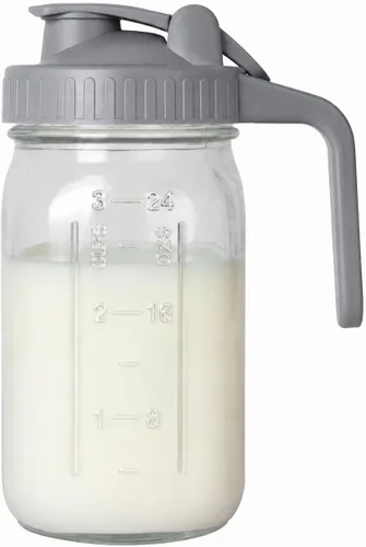 Vista 13 de Jarra de leche materna, tarro Mason de 32 onzas, tarro de boca ancha con tapa abatible verde y boquilla de vertido, sello hermético resistente
