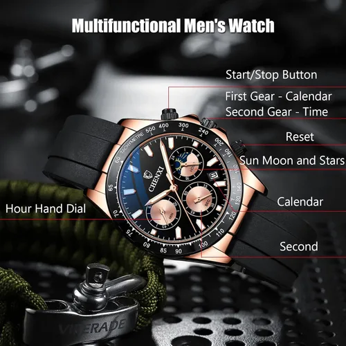 Vista 3 de RORIOS Relojes luminosos para hombre, relojes analógicos de cuarzo con correa de silicona, multifunción, cronómetro para hombre