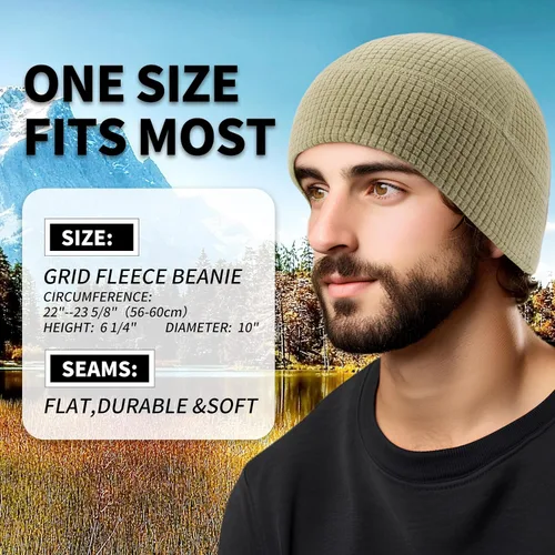 Vista 4 de 2 Pack Grid Fleece Beanie Watch Cap Waffle Beanie Tactical Army Military Skull Cap, All Weather Beanie