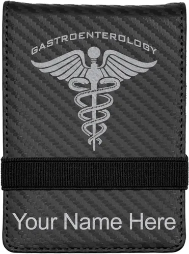 Vista 9 de LaserGram Mini Padfolio con bloc de notas y bolígrafo, gastroenterología, grabado personalizado incluido (negro con oro)