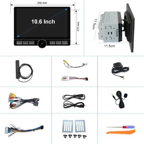 Vista 8 de Radio de coche doble DIN Android 13 de 10.6 pulgadas [4 GB de RAM + 64 GB de ROM] con CarPlay inalámbrico y Android Auto, 4G, botón de perilla