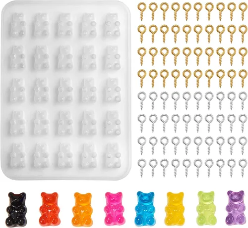 Vista 10 de 1 juego de moldes de impresión de pata de gato blanco, kits de colgantes de silicona para bricolaje, moldes de resina con tornillo de hierro 1 juego
