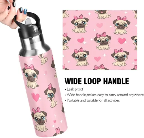 Vista 4 de BPA-Free Sport Water Bottle Insulated 20 Oz, Stainless Steel Water Bottle for Gym Outdoor Travel School, Cute Cartoon Pugs Eyes