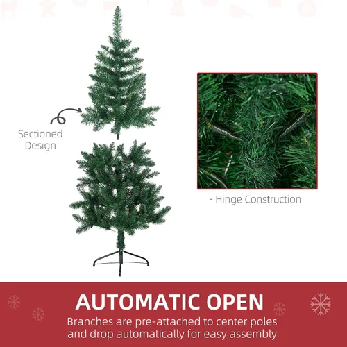 Vista 5 de HOMCOM Árbol de Navidad artificial de 5 pies con 229 ramas, apertura automática, base de acero, color verde