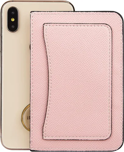Vista 4 de Cartera de cuero delgada minimalista con cremallera para mujer, con bolsillo frontal y llavero, Rosado, Casual