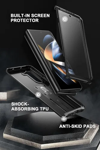 Vista 5 de SUPCASE Funda para Samsung Galaxy Z Fold 5 con soporte incorporado, color negro Built-in Screen Protector, Detachable Belt Clip, S Pen Holder