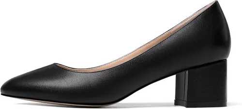 Vista 2 de WAYDERNS Zapatos de tacón bajo grueso con punta redonda mate para mujer, 2 pulgadas