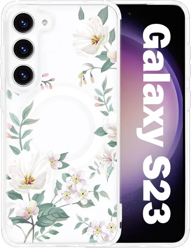 Vista 80 de Funda magnética para Samsung Galaxy S22 Ultra Flower, compatible con MagSafe, patrón floral transparente a prueba de golpes, parte trasera