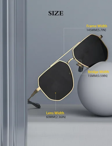 Vista 6 de LUENX Aviator Sunglasses for Women Men Square Polarized Polygon Lens- UV 400 Protection 60MM
