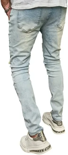 Vista 6 de Jeans ajustados para hombre de pierna recta, pantalones vaqueros ajustados elásticos impresos para hombre