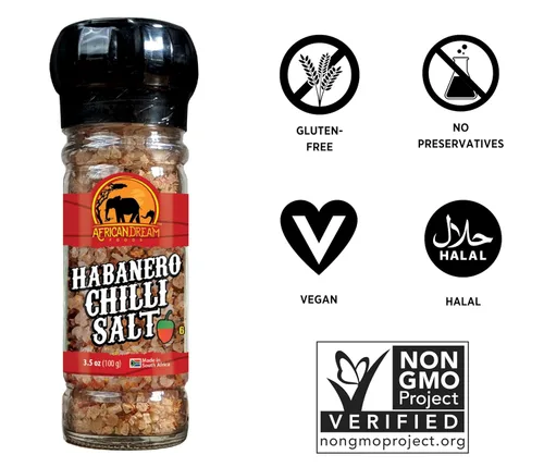 Vista 3 de African Dream Foods - Sal picante Habanero Sal de chile picante con habaneros africanos naturales, sal marina Ideal para carne, pollo, mariscos