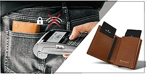 Vista 7 de Revelot Cartera tarjetero cuero genuino con bloqueo RFID W1, Marrón Nappa, Moderno