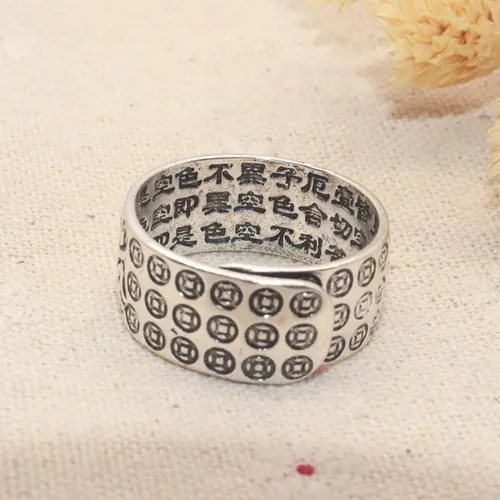 Vista 8 de HETICA Feng Shui Pixiu Mantra Amuleto Lucky Ajustable Anillo Budista Buena Suerte Mantra Doble Protección Riqueza Amor Salud Anillo Vintage Anillo