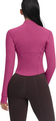 Vista 9 de AVGO Chaquetas de entrenamiento recortadas para mujer, con cremallera, ajustadas, atléticas, con agujeros para el pulgar