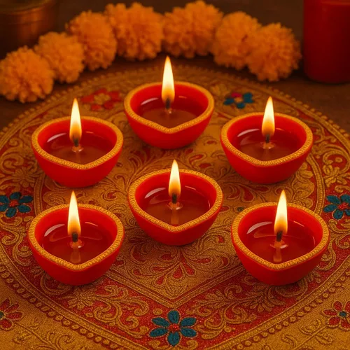 Vista 6 de Pure Source India Diya decorativa hecha a mano de terracota, 3 pulgadas, 6 piezas, multicolor