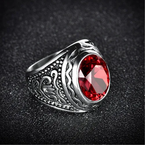 Vista 3 de Anillos masculinos modernos góticos retro de acero inoxidable grabados en color plateado joyería de fiesta de moda tamaño 8-12