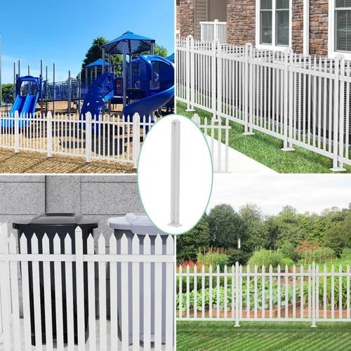 Vista 6 de SunnyRoyal Kit de poste de valla de piquete de 32.6 pulgadas de alto para valla de estacas rectas blancas de vinilo de PVC accesorios para valla