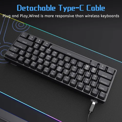 Vista 5 de DIERYA 60% Teclado mecánico, DK61se teclado de juegos con cable con interruptores marrones, teclado mini de oficina ultracompacto retroiluminado LED
