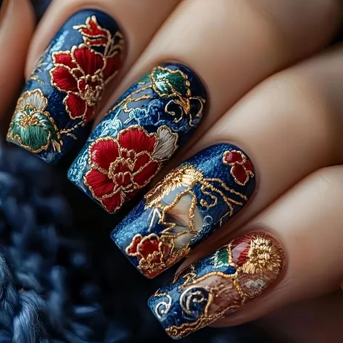 Vista 8 de Uñas postizas a presión con flores, uña corta cuadrada con diseños florales coloridos, uñas postizas de cobertura completa, uñas postizas brillantes
