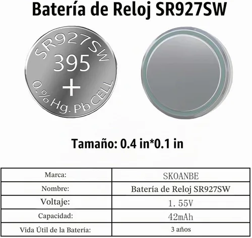 Vista 3 de SKOANBE Batería de reloj de celda de moneda con botón LR926 SR927SW 1.5V AG7 399 395 395A LR57 botón