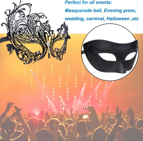 Vista 4 de IETANG - Antifaces venecianos para parejas, baile de máscaras, accesorios de disfraz o fiesta, 1 par