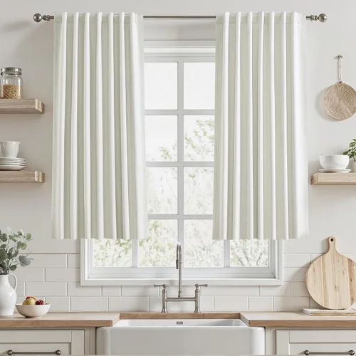 Vista 74 de UHITECH Cortinas opacas de 35 pulgadas de largo para sala de estar, 2 paneles, cortina opaca corta para cocina para ventanas pequeñas, cortinas