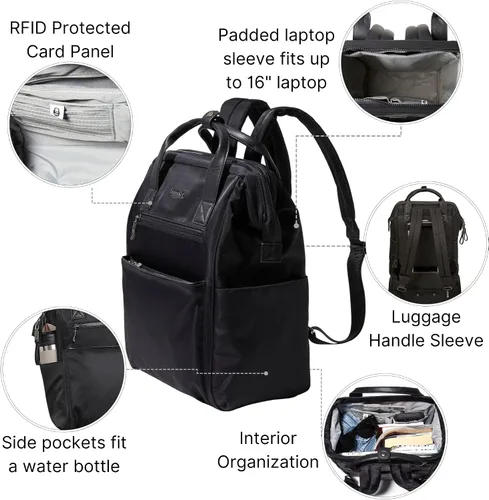 Vista 3 de Baggallini Mochila Soho para mujer, Negro, talla única