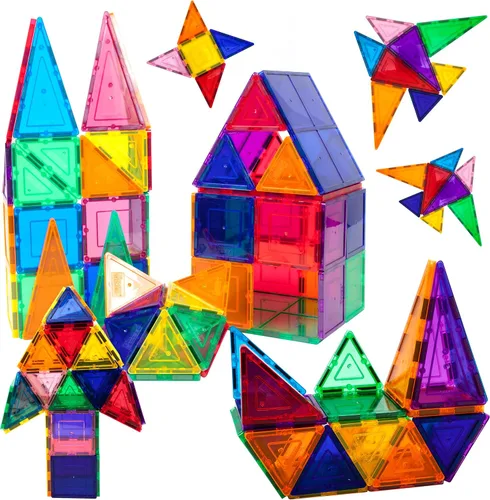 Vista 5 de PicassoTiles Paquete de 60 azulejos magnéticos + estuche de transporte: juego educativo STEAM para niños, incluye organizador de almacenamiento