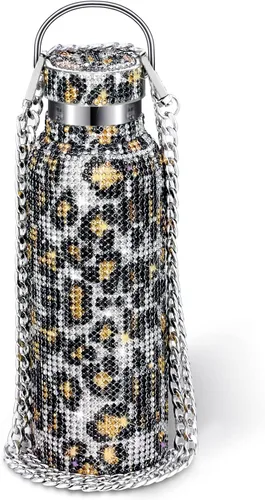 Vista 16 de Geiserailie Botella de agua con diamantes de imitación de acero inoxidable, térmica, recargable, aislada, con cadena, para mujeres y niñas