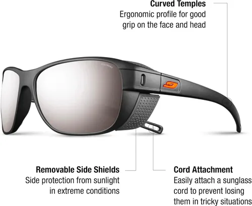 Vista 2 de Julbo Camino Glacier - Gafas de sol para hombres y mujeres con protectores laterales extraíbles para senderismo, esquí, senderismo, 100% protección