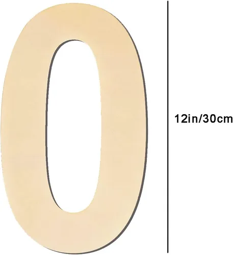 Vista 2 de Número 0 de madera en blanco grande de 12 pulgadas, tableros de señales de rodajas de madera sin terminar, números de madera para proyectos