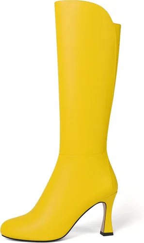 Vista 2 de SKYSTERRY Botas de tacón alto con cremallera mate para mujer, con punta redonda, de 3.3 pulgadas
