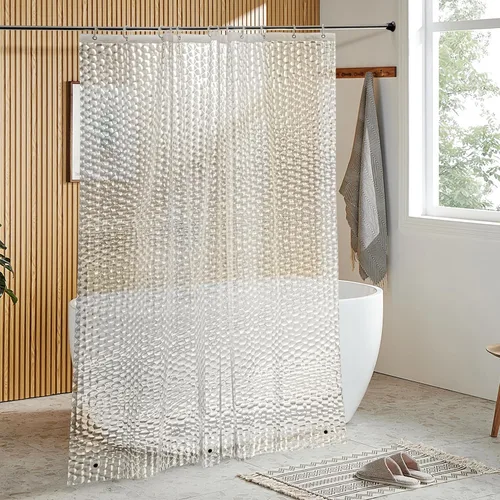 Vista 10 de NTBAY - Cortina de ducha transparente de etilvinilacetato, repelente al agua, para cabina de ducha de baño, tejido gofre a cuadros, 72 x 72 pulgadas
